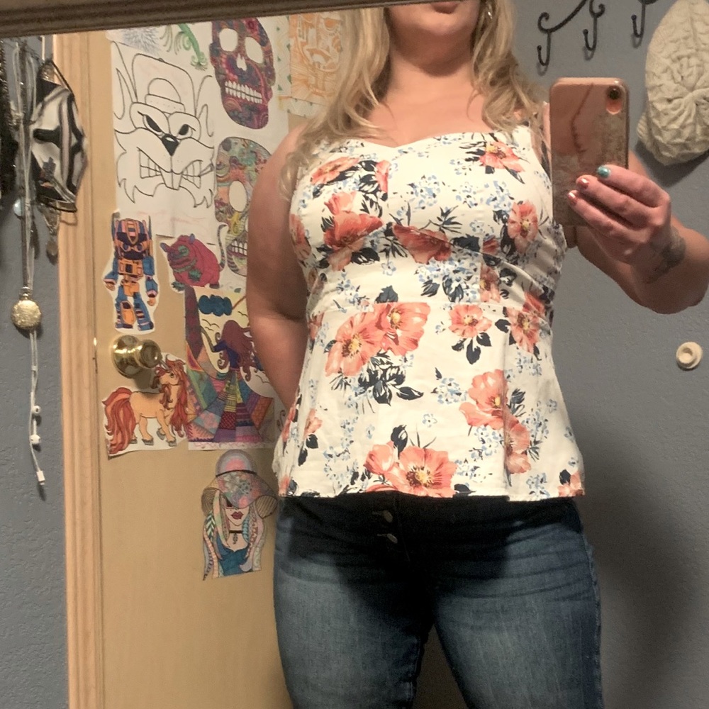 Torrid Floral Print Sateen Peplum Top